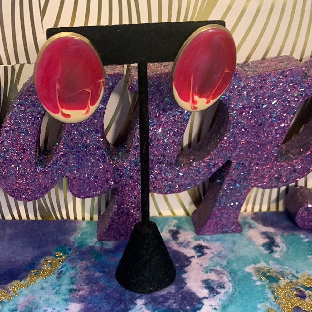 Vintage Bold Pink and Cream Statement Earrings